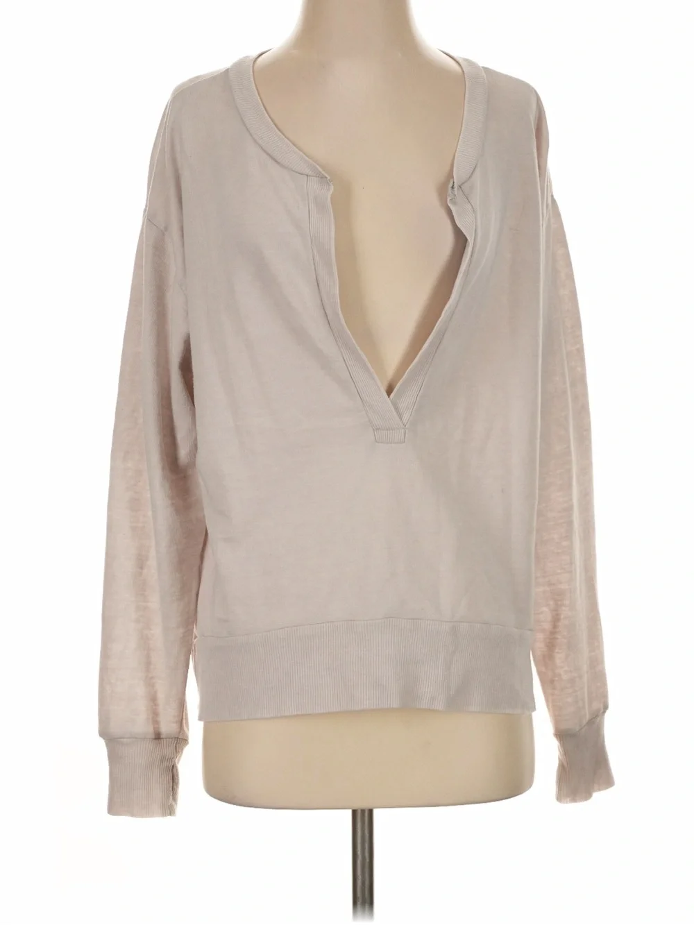 Free People Light tan Women's Deep V-Neck Pullover top size XS oversized